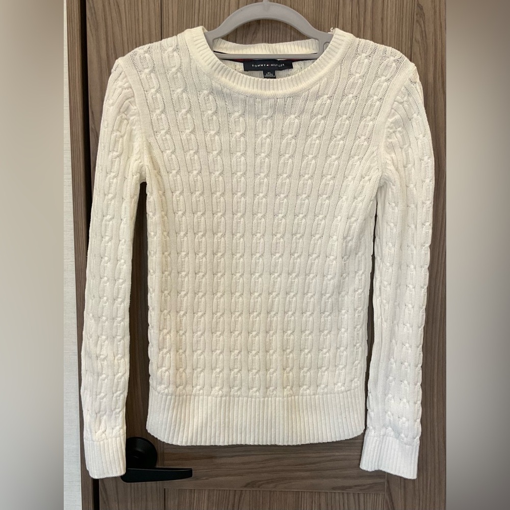 Tommy Hilfiger Womens White Long Sleeve Crew Neck Sweater Size XS